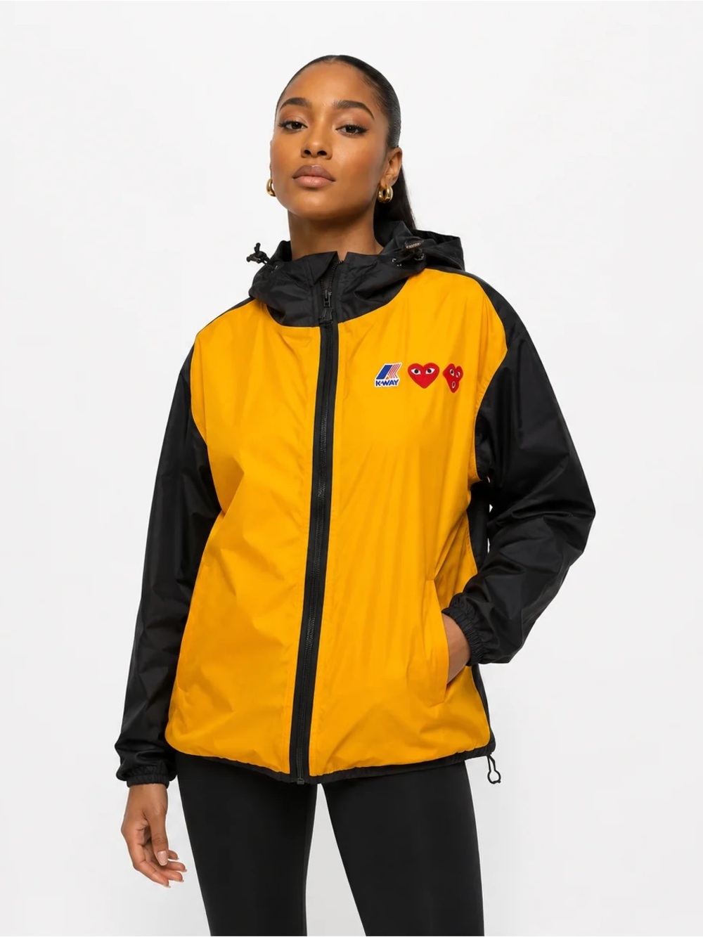 Play Comme Des Garçon x K-Way Claude Yellow & Navy Rain Jacket Size M